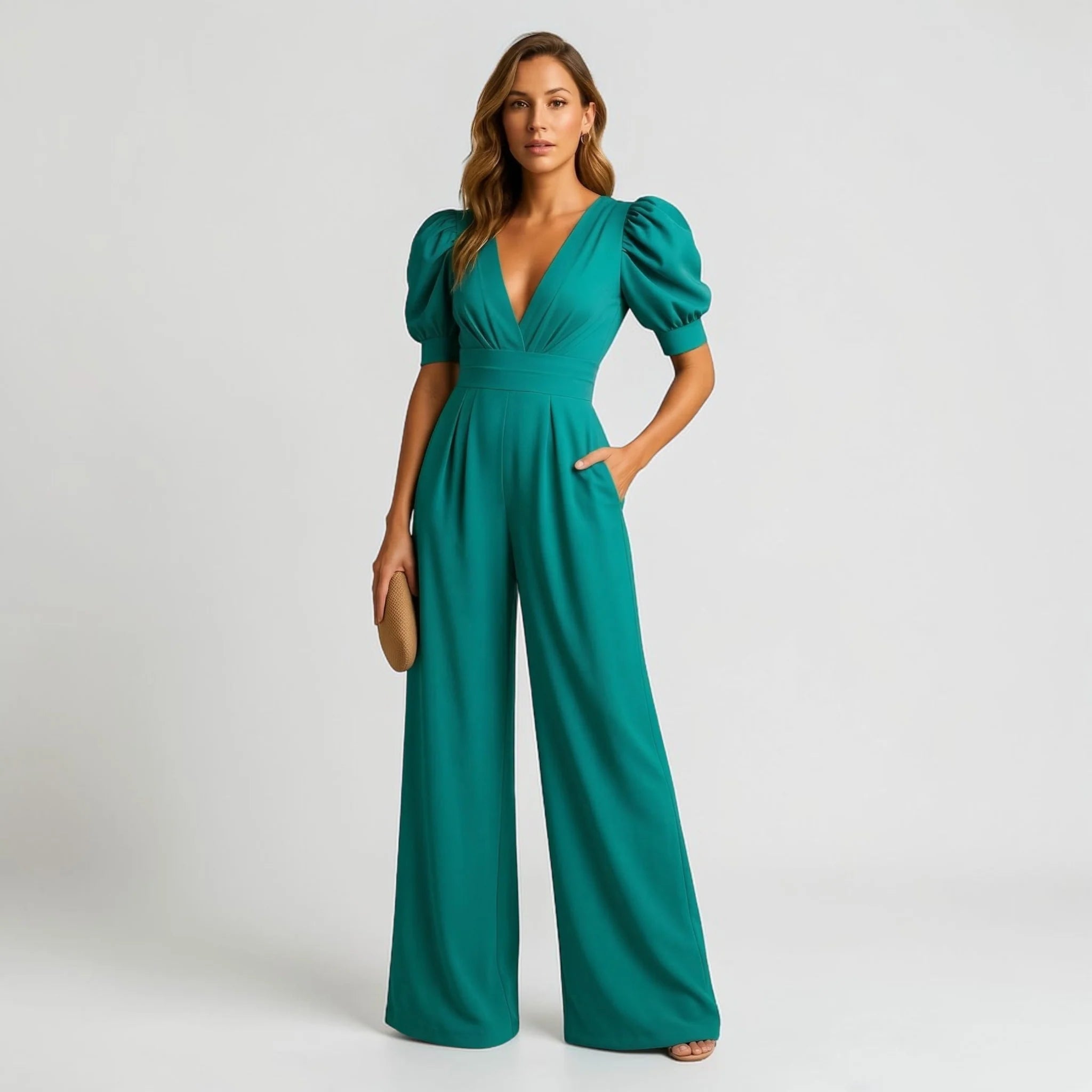 Isla | Tailored Formal Wide Leg Puff Sleeve Jumpsuit