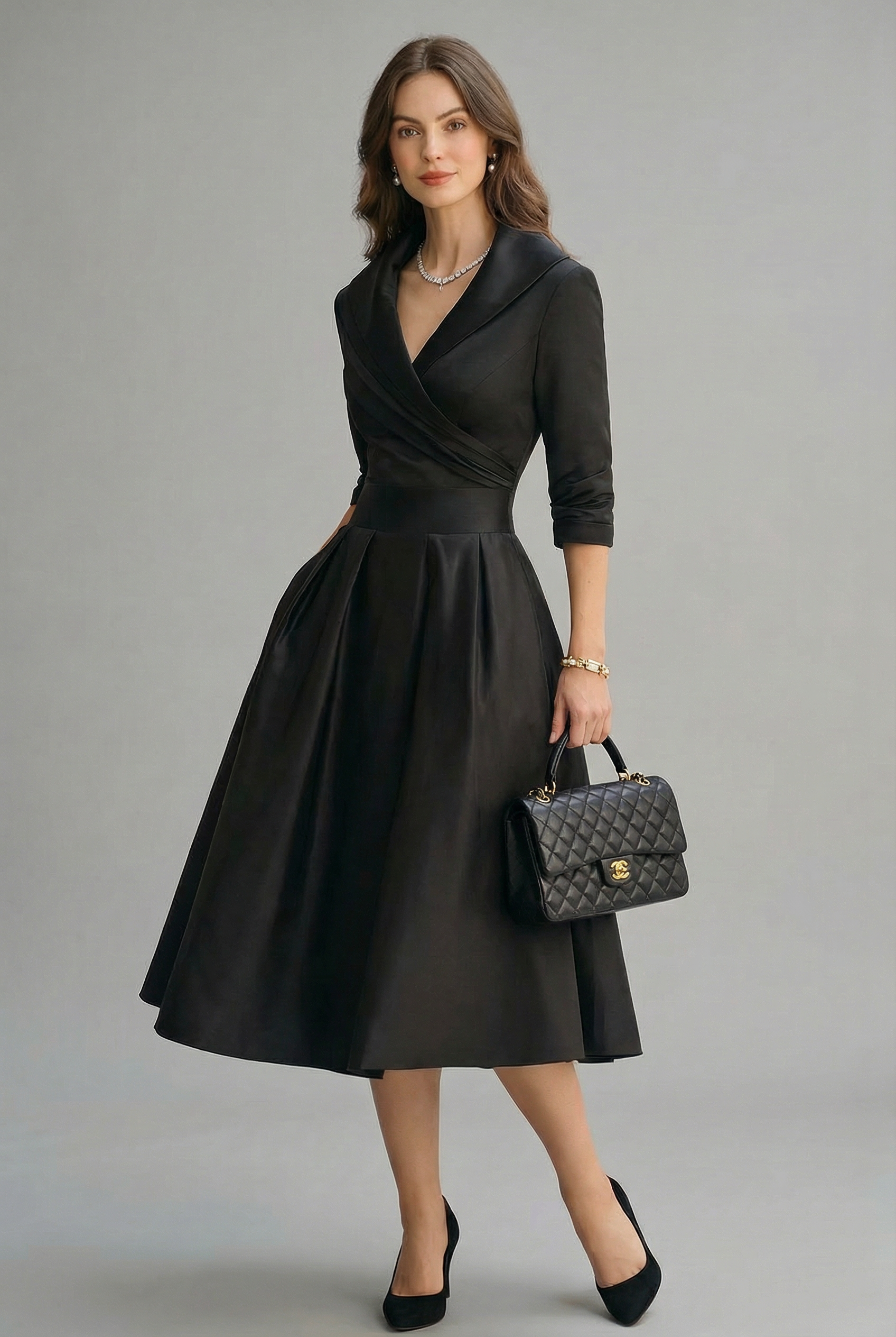 Women's A-Line Dress – Matte Satin Tailored Evening | Amelia 2