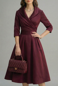 Elodie | Wrap Shawl Collar Evening Dress Matte Satin Midi A-Line