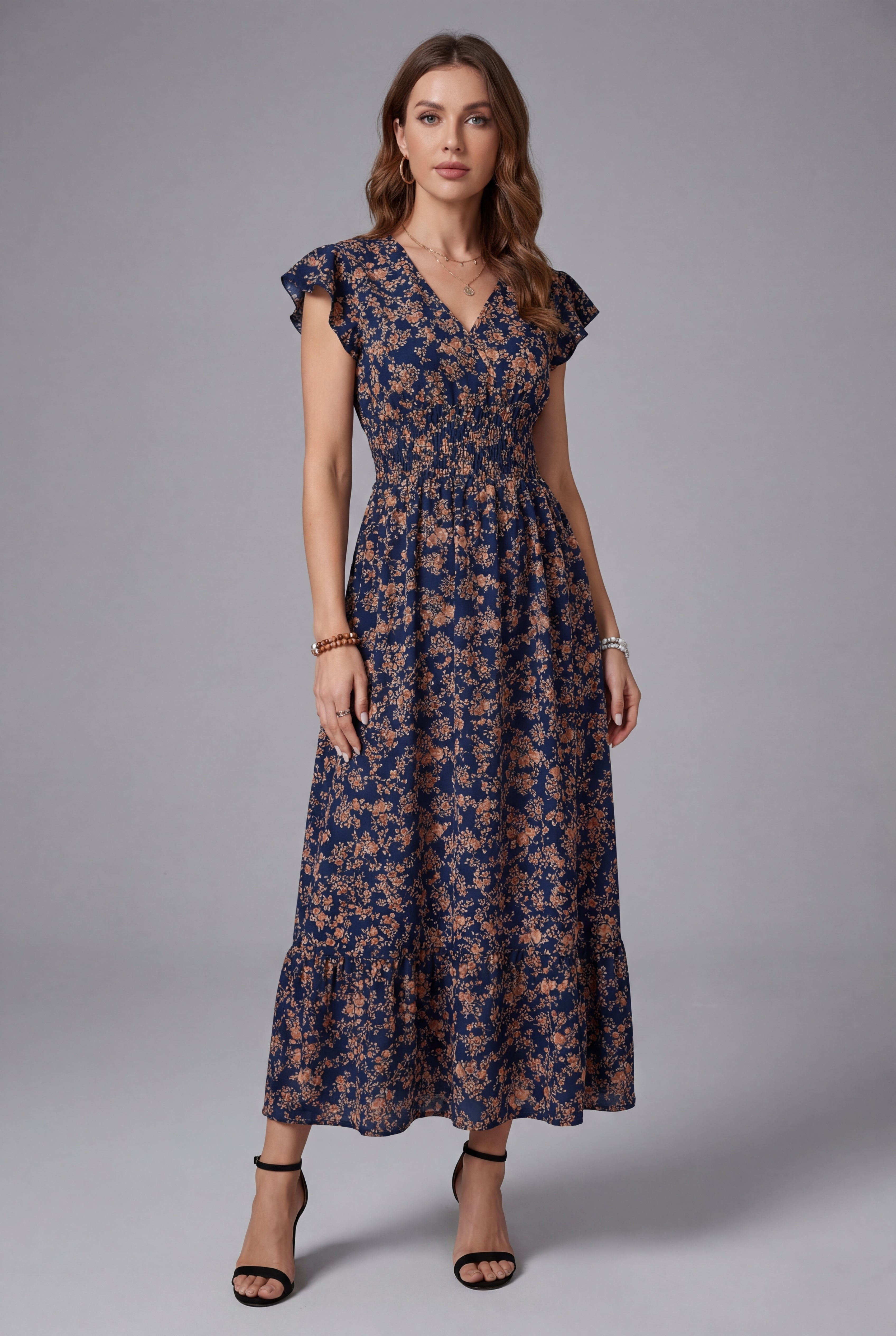 Women's Maxi Dress – Woven Floral Smocked Casual | Florence 2