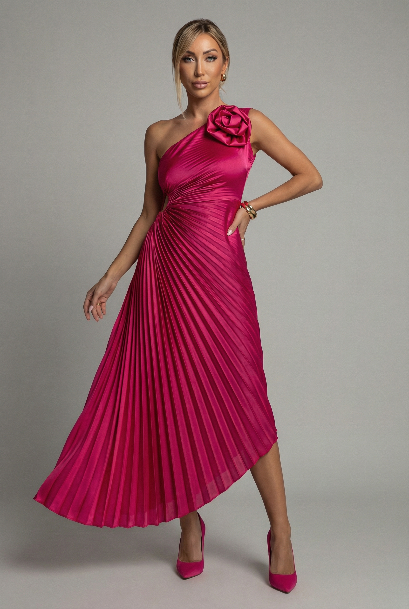 Women's Midi Dress – Satin One-Shoulder Cocktail | Amelia 4
