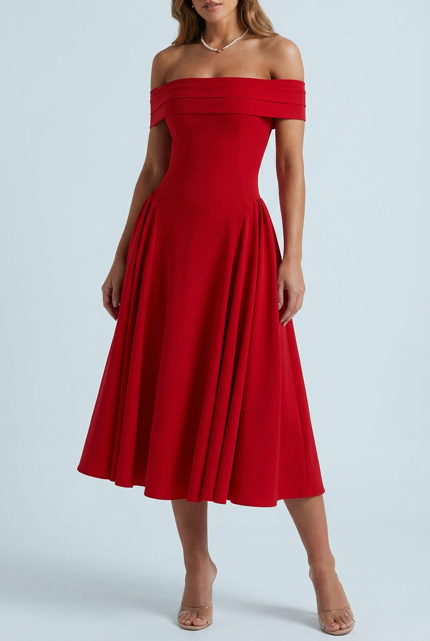 Women's Cocktail Dress – Heavyweight Stretch-Crepe Off-The-Shoulder Evening | Florence 3