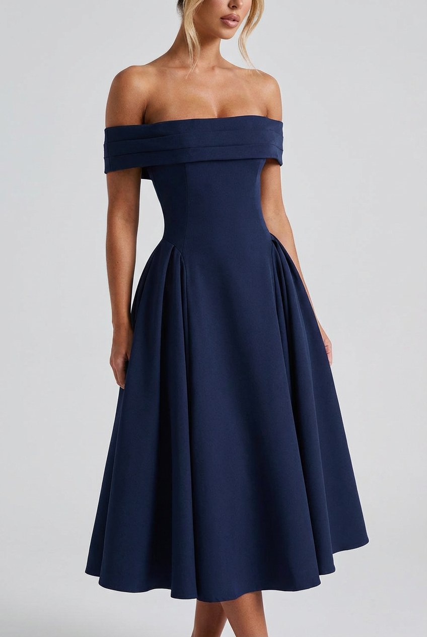 Women's Cocktail Dress – Heavyweight Stretch-Crepe Off-The-Shoulder Evening | Florence 8