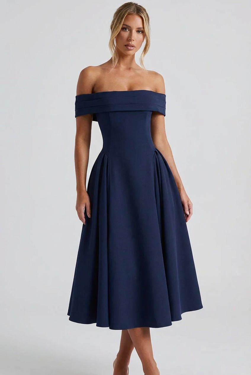 Women's Cocktail Dress – Heavyweight Stretch-Crepe Off-The-Shoulder Evening | Florence 9