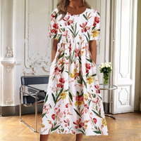 Lily | Floral Midi Daywear Flared Fit Dress Short Sleeve