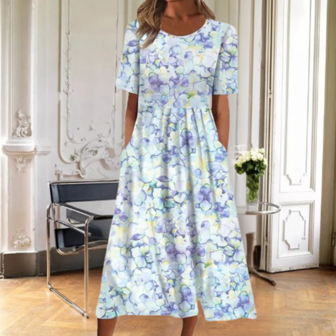 Lily | Floral Midi Daywear Flared Fit Dress Short Sleeve