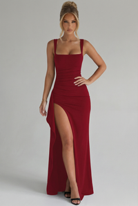 Elara | Square Neck Sculptural Evening Stretch-Crepe Maxi Dress