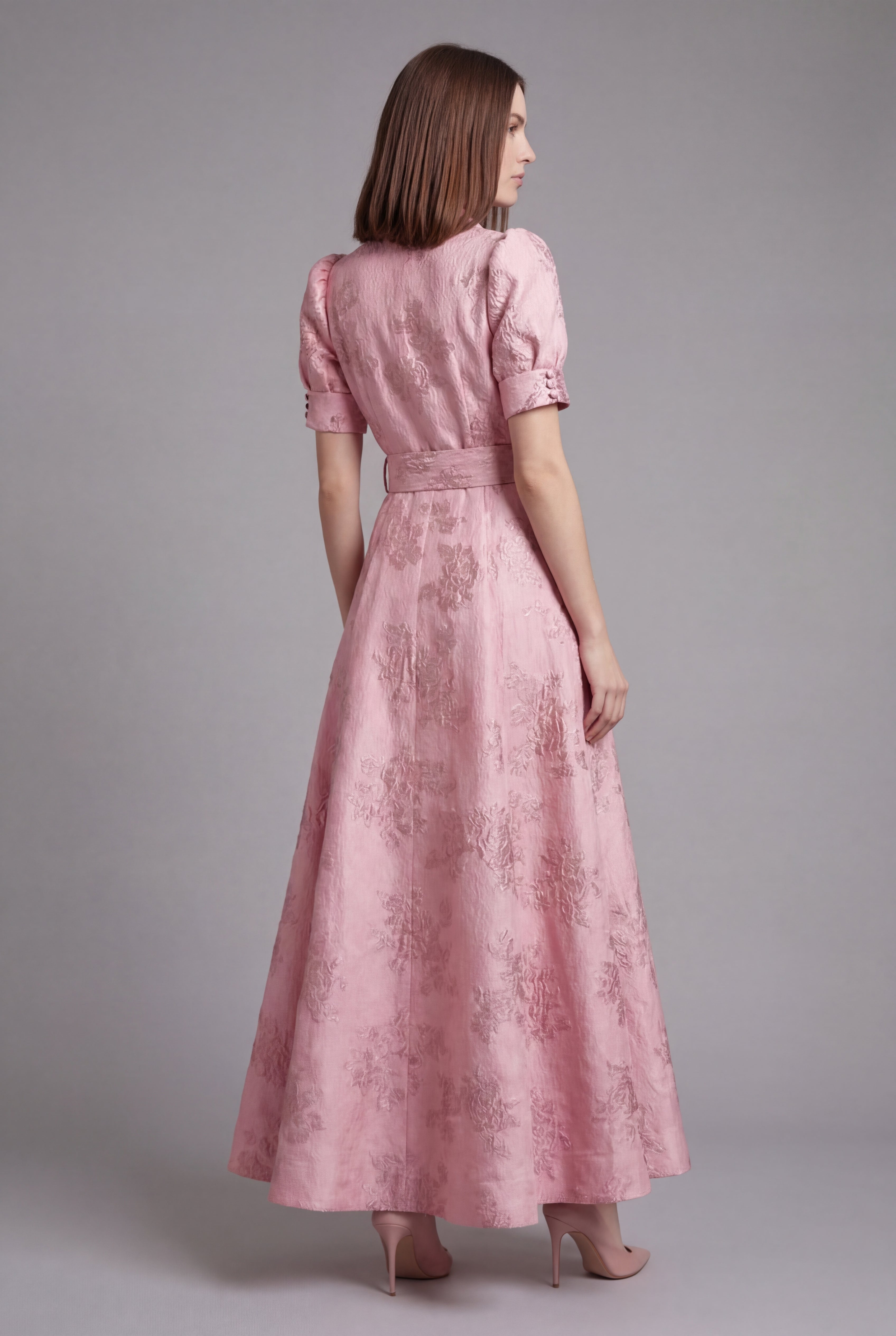 Women's Maxi Dress – Floral Jacquard A-Line Evening | Amelia 3