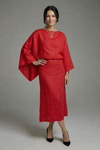 Isadora | Batwing Sleeve Relaxed Fit Midi Dress Organic Linen