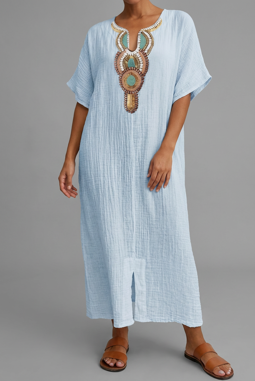 Women's Maxi Dress – Crinkled Gauze Relaxed Fit Summer | Amelia 4
