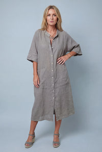 Mara | Relaxed Fit Linen Midi Dress Everyday Elegance Pockets