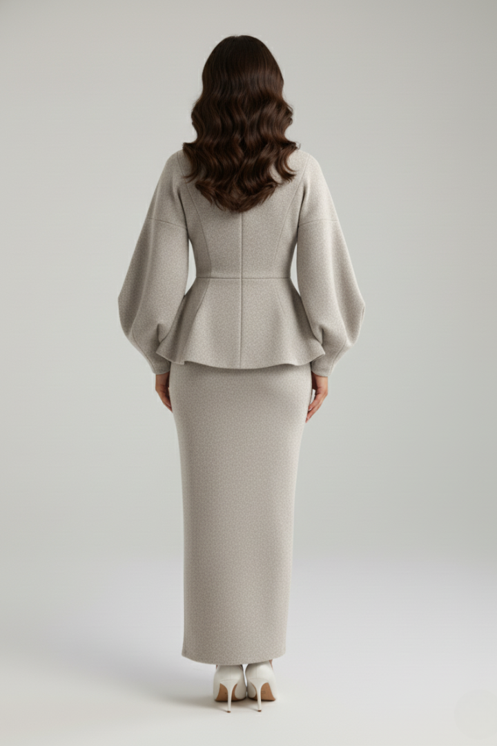 Sophie | Puff Sleeve V-Neck Tailored Maxi Skirt Suit Set