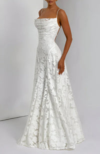 Elara | Embossed Burnout Evening Wear A-Line Maxi Dress