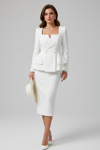 Eleanor | Tailored Formal Square Neck Midi Skirt Suit Set