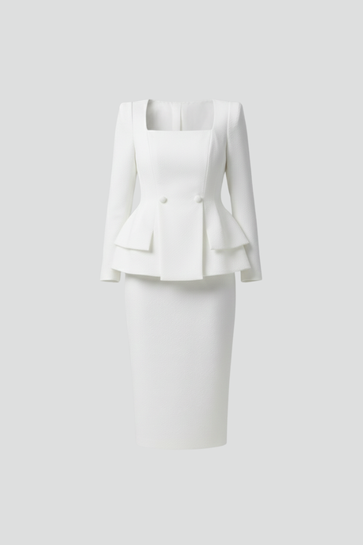 Eleanor | Tailored Formal Square Neck Midi Skirt Suit Set