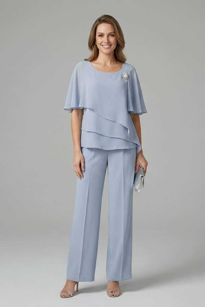 Sophie | Layered Top Office Casual Straight Leg Trousers Set
