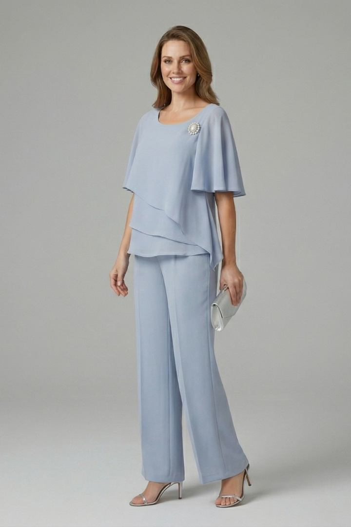 Sophie | Layered Top Office Casual Straight Leg Trousers Set