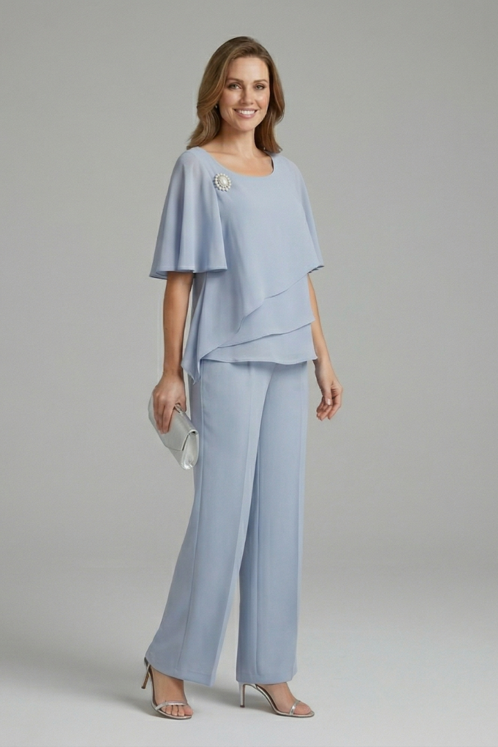 Sophie | Layered Top Office Casual Straight Leg Trousers Set