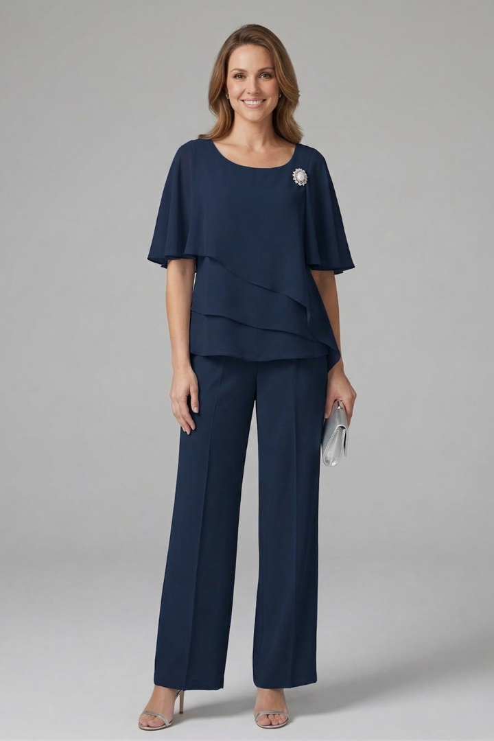 Sophie | Layered Top Office Casual Straight Leg Trousers Set