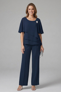 Sophie | Layered Top Office Casual Straight Leg Trousers Set