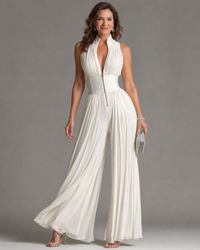 Maya | Pleated Halter Neck Evening Wide Leg Jumpsuit