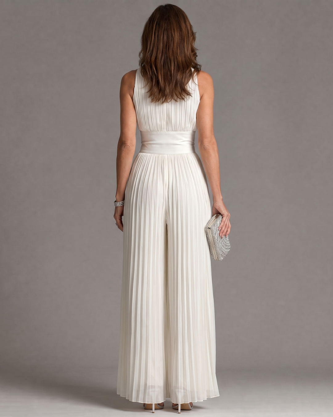 Maya | Pleated Halter Neck Evening Wide Leg Jumpsuit
