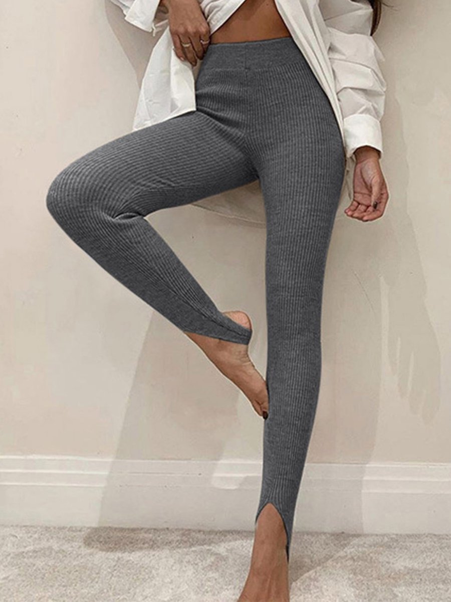 Ribbed Stirrup Casual Leggings in Dark Grey