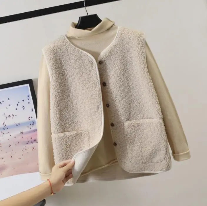 Women's Button-Front Casual Gilet in Cream