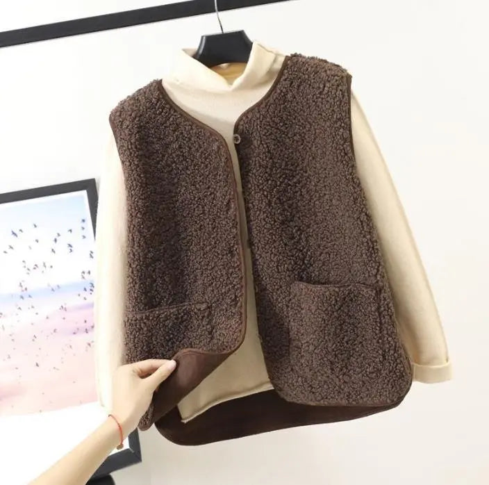 Women's Button-Front Casual Gilet in Dark Brown