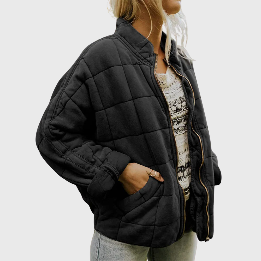 Women's Quilted Zip-Front Casual Jacket in Black