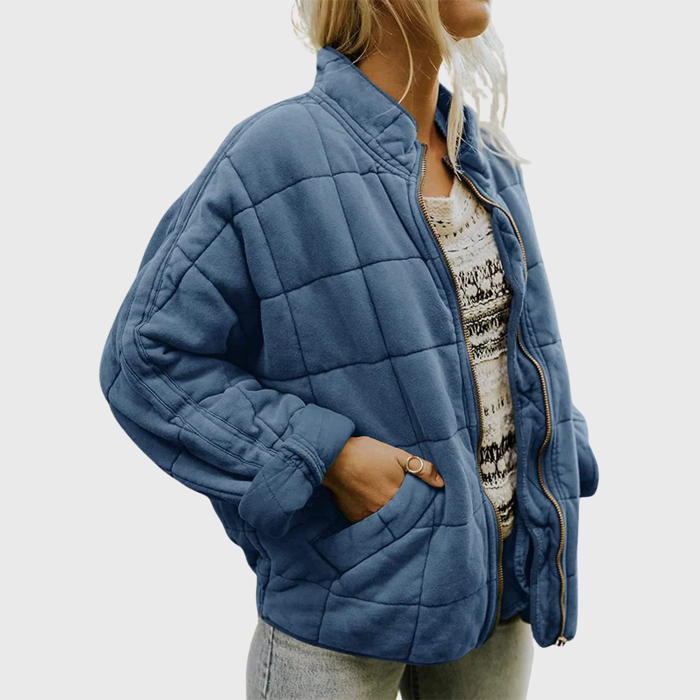Women's Quilted Zip-Front Casual Jacket in Blue