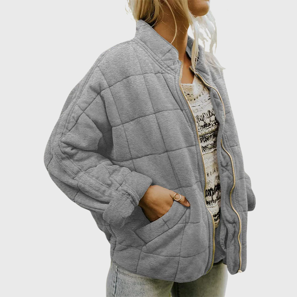 Women's Quilted Zip-Front Casual Jacket in Grey