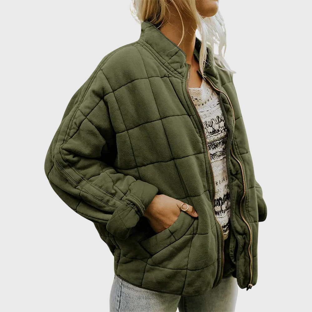 Women's Quilted Zip-Front Casual Jacket in Olive