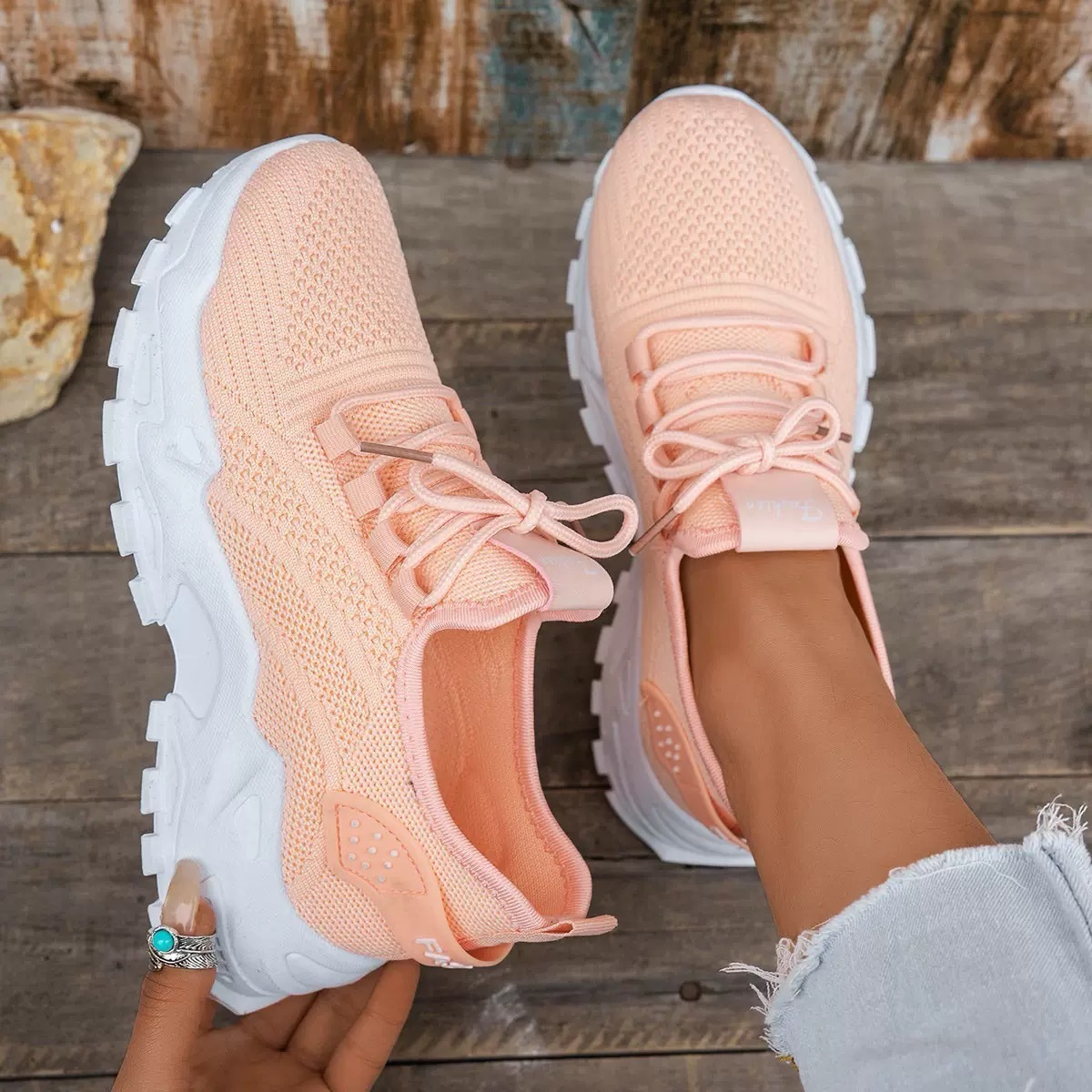 Women's Chunky-Sole Casual Trainers in Peach