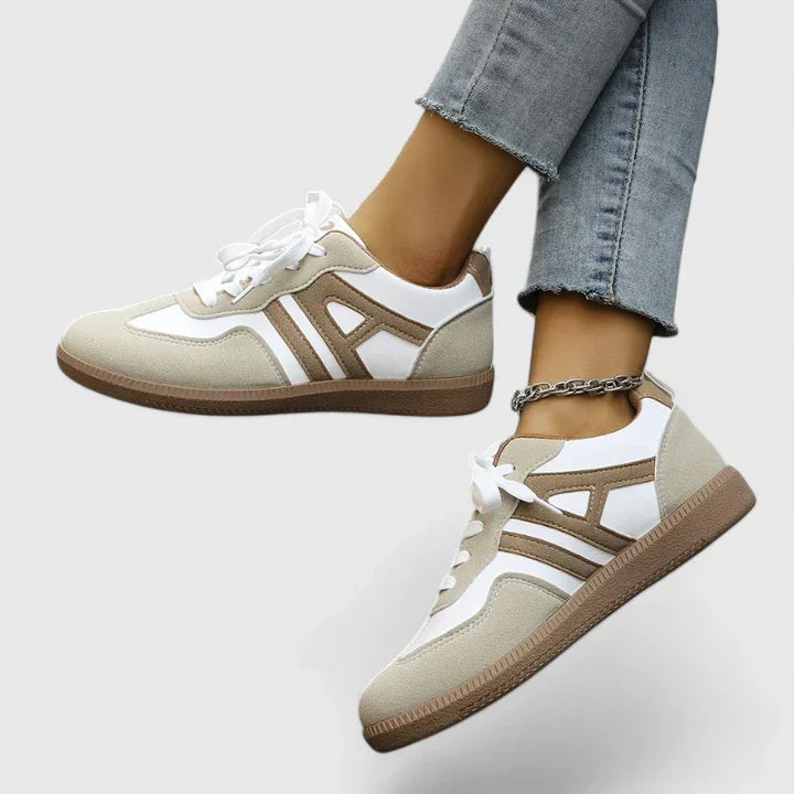 Women's Orthopaedic Lace-Up Casual Trainers in Beige