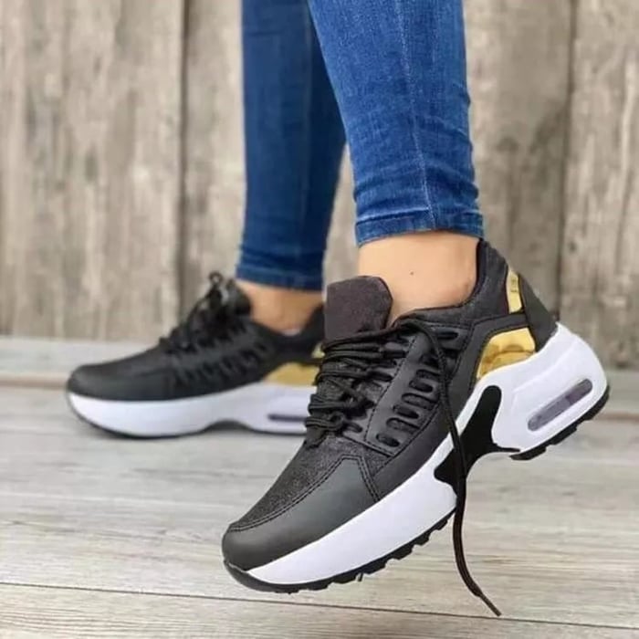 Women's Orthopaedic Lace-Up Casual Trainers in Black
