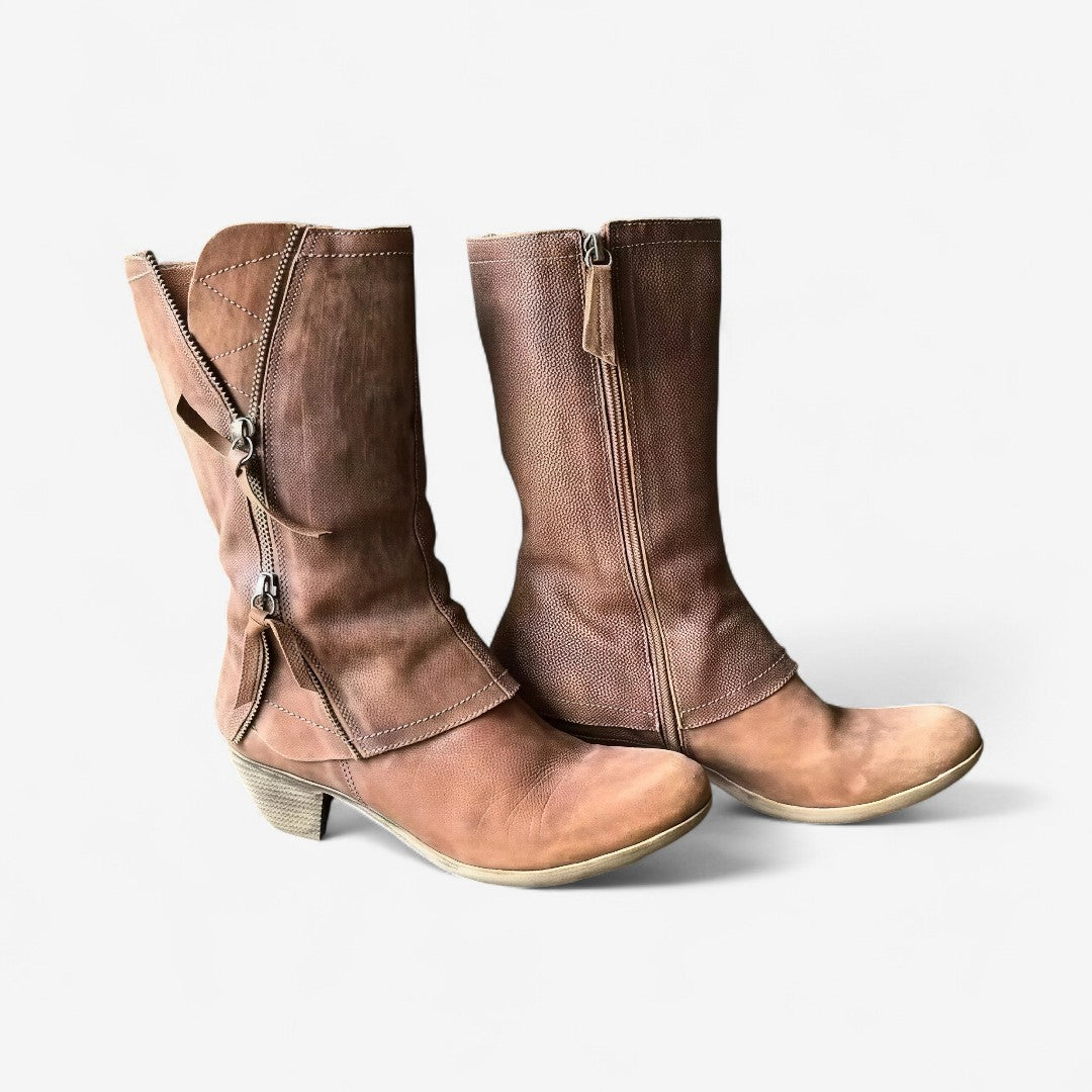 Women's Side-Zip Fold-Over Casual Boots in Light Brown