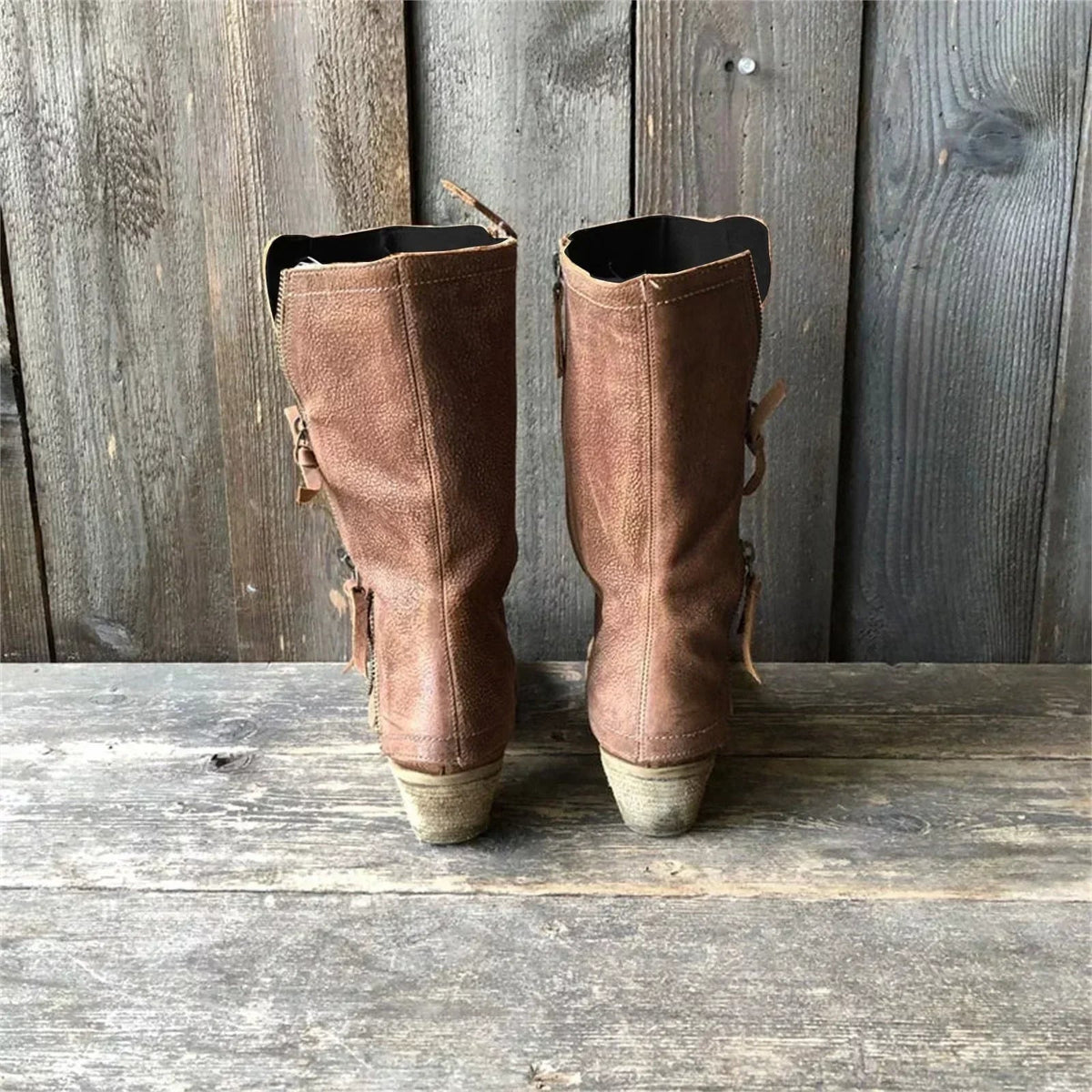 Women's Side-Zip Fold-Over Casual Boots in Light Brown