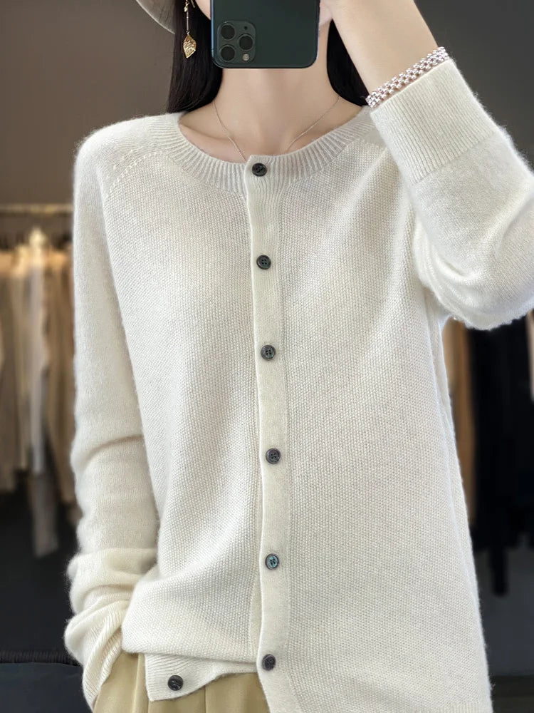 Women's Button-Front Casual Cardigan in Cream