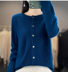 Women's Button-Front Casual Cardigan in Dark Blue