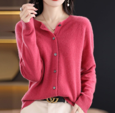 Women's Button-Front Casual Cardigan in Fuchsia