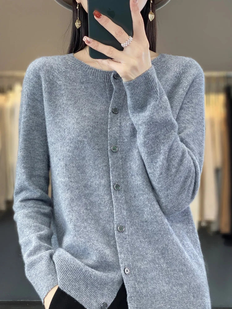 Women's Button-Front Casual Cardigan in Grey