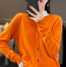 Women's Button-Front Casual Cardigan in Orange