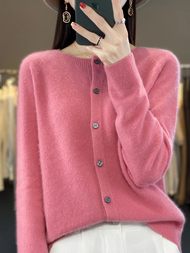 Women's Button-Front Casual Cardigan in Pink