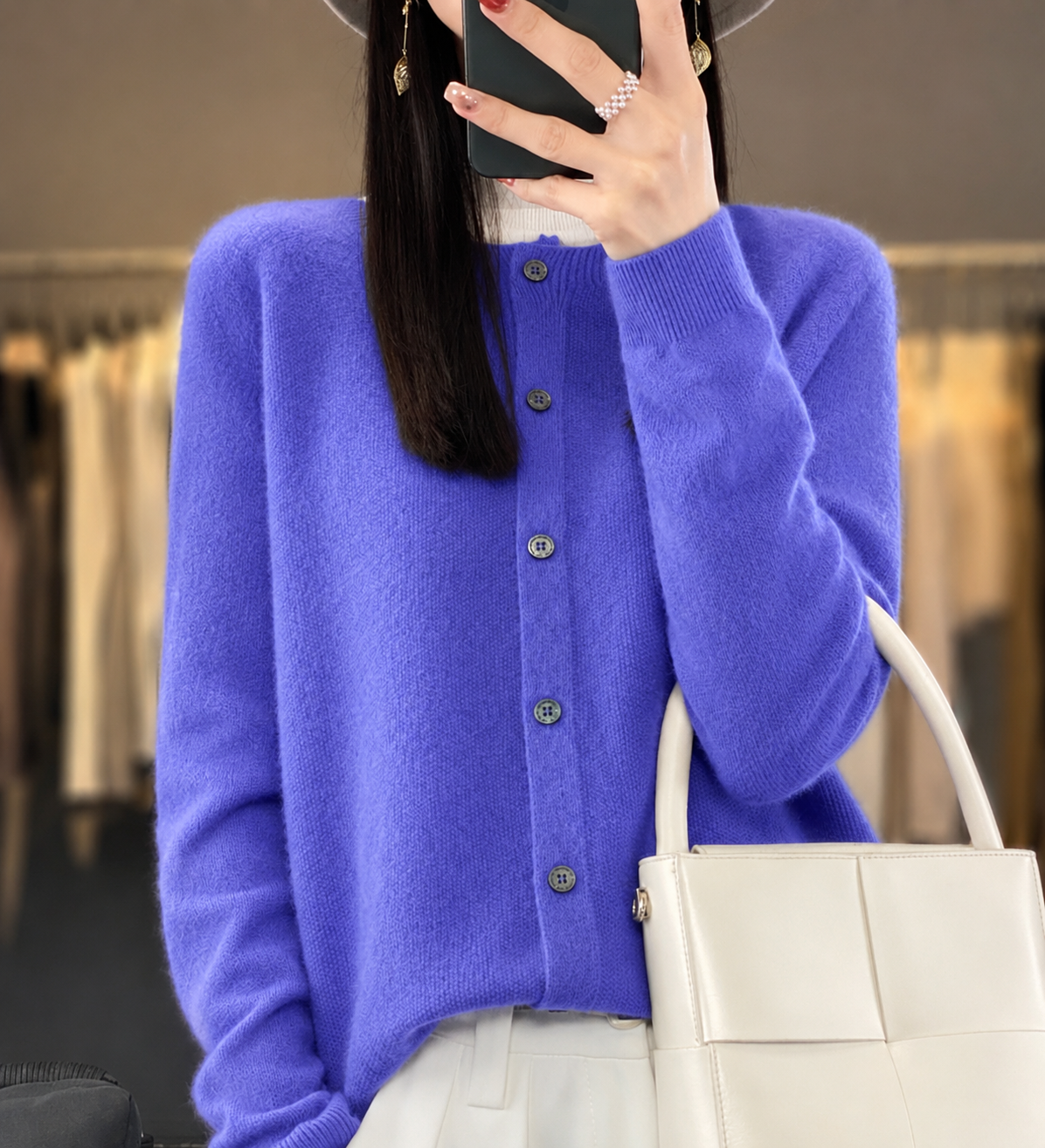 Women's Button-Front Casual Cardigan in Purple