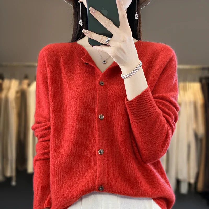 Women's Button-Front Casual Cardigan in Red