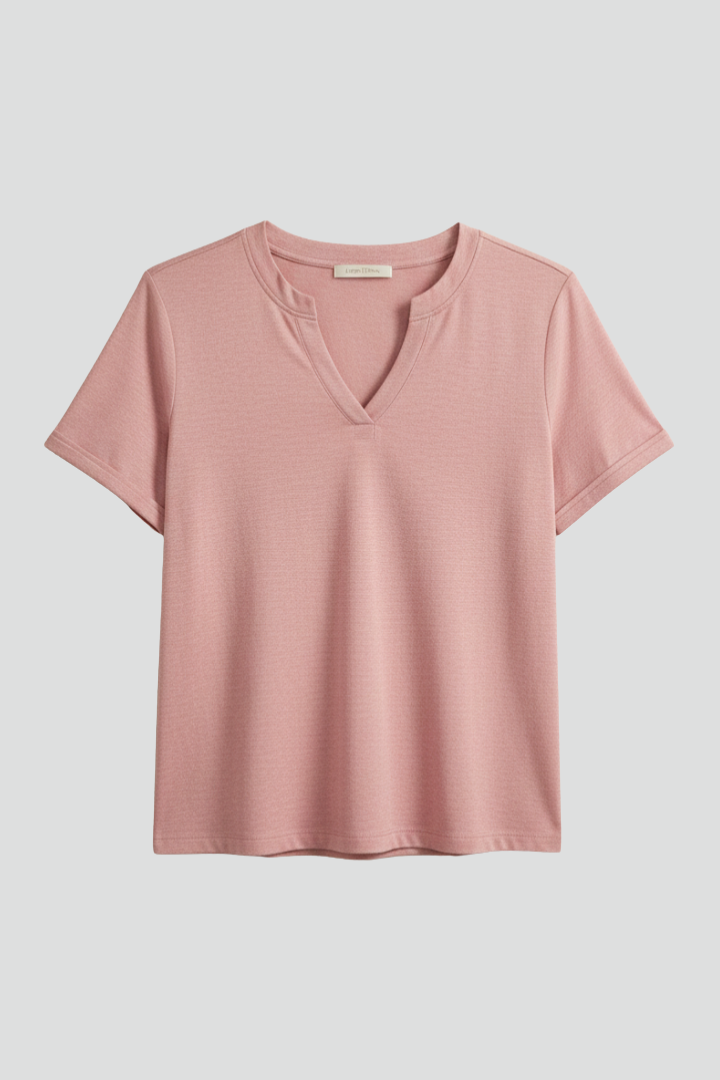 Women's Notch-Neck Casual T-Shirt in Dusty Rose