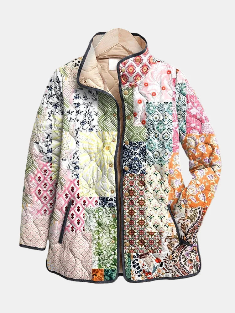 Women's Quilted Patchwork-Print Casual Jacket in Multicolour