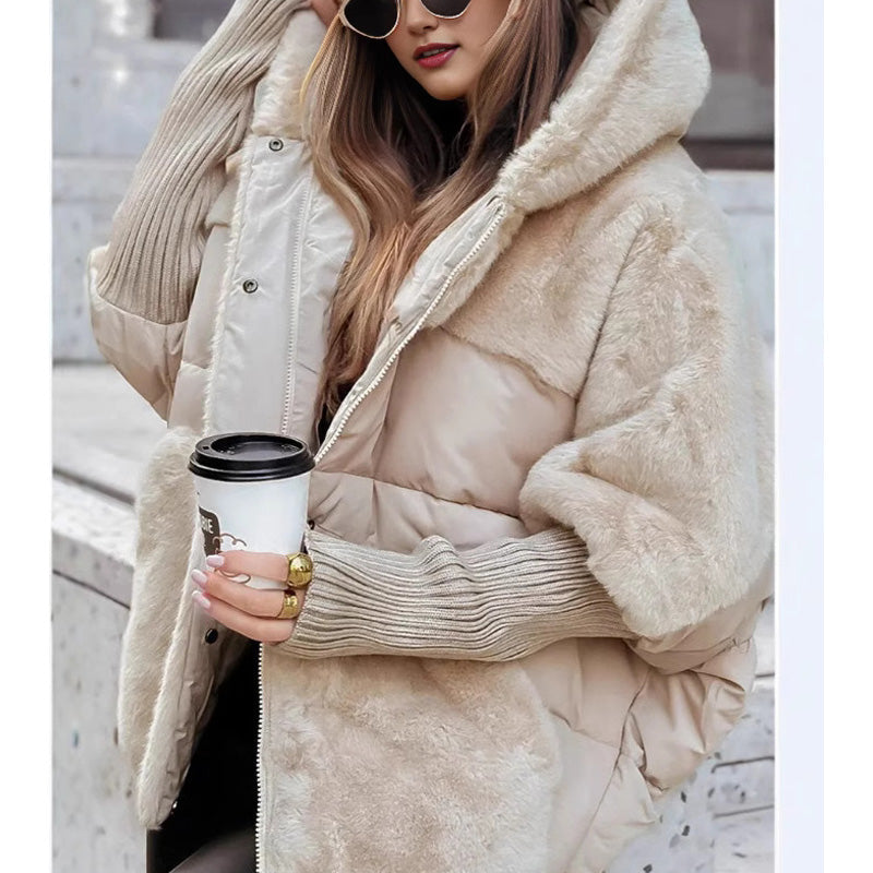 Women's Hooded Batwing-Sleeve Casual Jacket in Beige