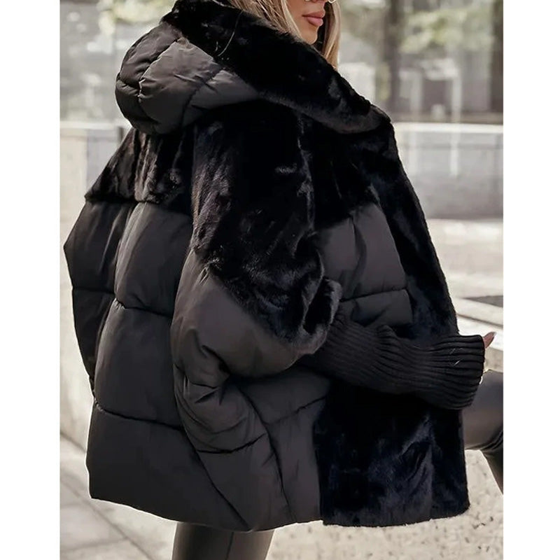 Women's Hooded Batwing-Sleeve Casual Jacket in Black